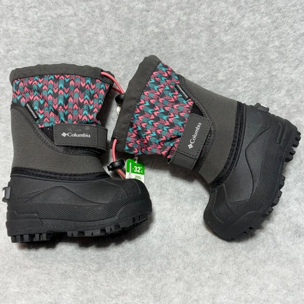 Columbia Boots Toddler Size 5 Powderbug Winter Snow Pink Gray Blue Waterproof
